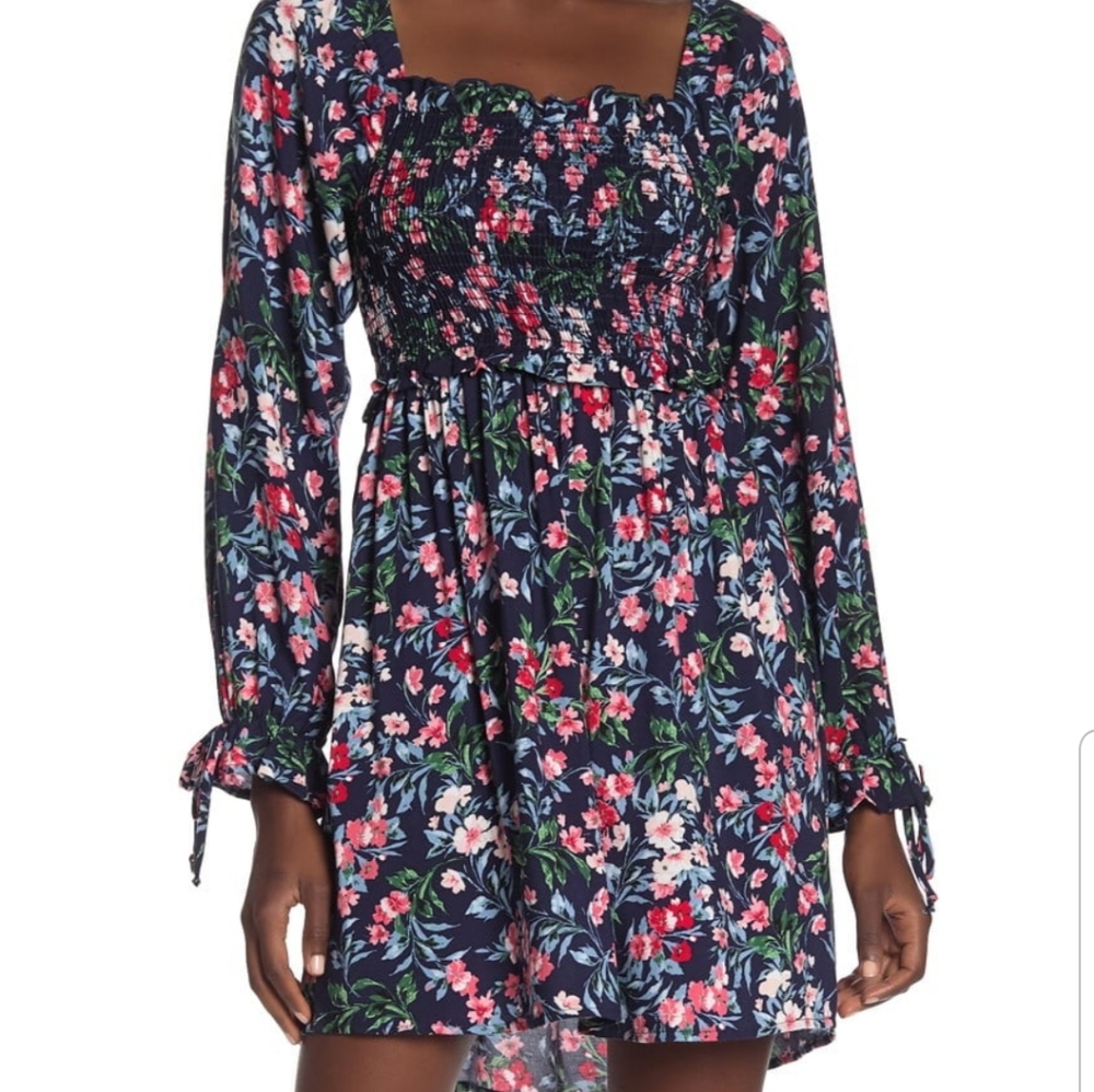 Lunachix Heathered Smocked Long Sleeve Dress S